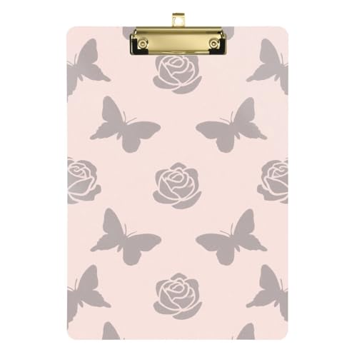 Klemmbrett mit verträumtem Schmetterling, Grau, Kahki-Rose, Blume, Rosa, Sprech-Pathologe, Hartboard für Fußball, Softball, Training, Größe 22,9 x 32,5 cm, Tabla para escribir von miaozhen