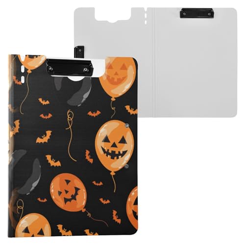 Klemmbrettmappe mit Aufbewahrung, Plüschballon, Orange / Schwarz, Hallowen, A4-Klemmbrett mit Padfolio, horizontale und vertikale Doppelclips, Büro-Klemmbrett mit Abdeckung von miaozhen