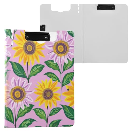 Klemmbrettmappe mit Aufbewahrung, Sommer-Sonnenblume, bunt, A4-Klemmbrett mit Padfolio, doppelte Metall-Clips, Stifthalter, Büro-Klemmbrett mit Abdeckung von miaozhen