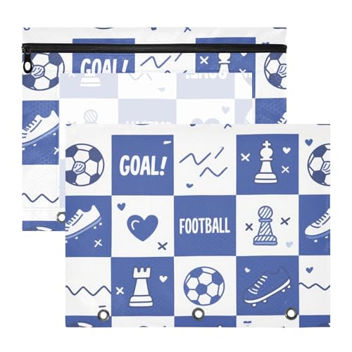 Kosmetiktasche mit 3 Löchern, Kunststoff, Aktenordner für A4-Papier, Briefe, 2 Stück, Studenten, Klassenzimmer, Schuhe, Fußball, blau-weiß, karierter Druck, Bolsa para lapices Kosmetiktasche mit 3 Löchern, Kunststoff, Aktenordner für A4-Papier, Briefe, 2 Stück, Studenten, Klassenzimmer, Schuhe, Fußball, blau-weiß, karierter Druck, Bolsa para lapices von miaozhen