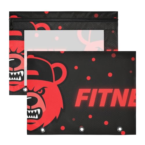 Kosmetiktasche mit 3 Löchern, Stifthalter, Etui für A4-Papier, Briefe, 2 Stück, Studenten, Klasse, Mode, Bär, Fitness, Rot, Schwarz, Ordner para documentos Kosmetiktasche mit 3 Löchern, Stifthalter, Etui für A4-Papier, Briefe, 2 Stück, Studenten, Klasse, Mode, Bär, Fitness, Rot, Schwarz, Ordner para documentos von miaozhen