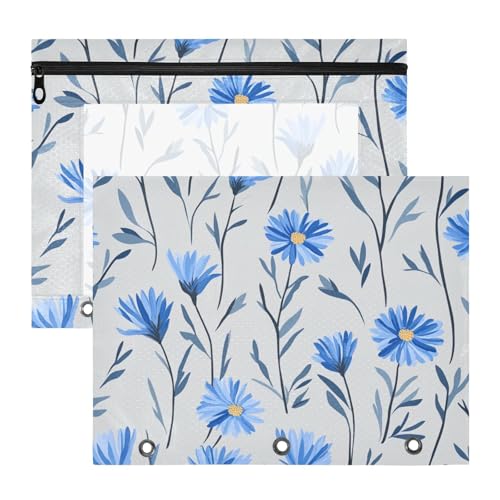 Kosmetiktasche mit 3 verstärkten Ösen, 3-Loch-Tasche für 3-Ringe, 2 Stück, Studenten, Klasse, schönes Kornblumengrau, Blau, estuche para lapices von miaozhen