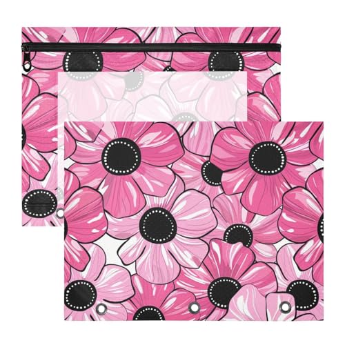 Kosmetiktasche mit 3 verstärkten Ösen, 3-Loch-Tasche für A4-Papier, Briefe, 2 Stück, Studenten, Zuhause, elegant, lebhafte Pfirsichblumen, schwarze Mitte Kosmetiktasche mit 3 verstärkten Ösen, 3-Loch-Tasche für A4-Papier, Briefe, 2 Stück, Studenten, Zuhause, elegant, lebhafte Pfirsichblumen, schwarze Mitte von miaozhen