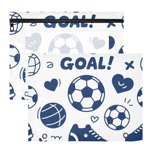 Kosmetiktasche mit 3 verstärkten Ösen, Kunststoff-Aktenordner für A4-Papier, Briefe, 2 Stück, Lehrerklasse, Blau, Fußballtor-Muster, Cartuchera para lapices Kosmetiktasche mit 3 verstärkten Ösen, Kunststoff-Aktenordner für A4-Papier, Briefe, 2 Stück, Lehrerklasse, Blau, Fußballtor-Muster, Cartuchera para lapices von miaozhen