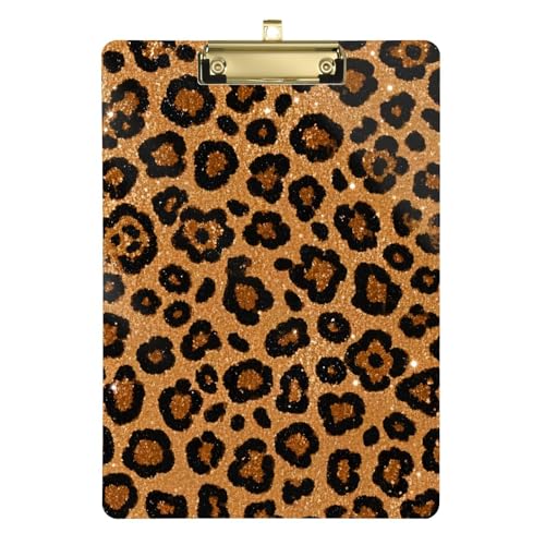 Kunststoff-Klemmbrett mit künstlichem Glitzer-Leopardenmuster, Braun, mit Design, Hartpappe für Lehrer, Krankenpflege, Größe 22,9 x 32,5 cm, Tabla para escribir con Clip von miaozhen