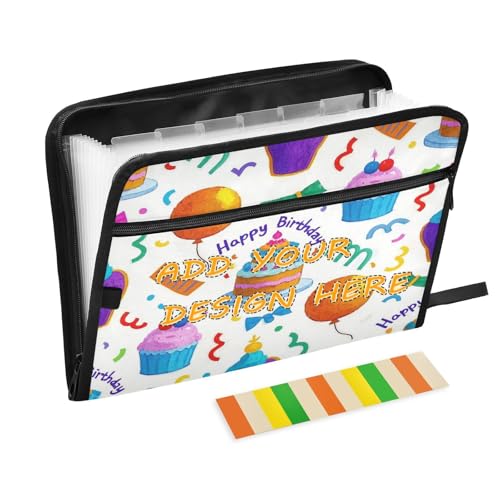 Maßgeschneiderte Mappe mit Taschen, 13 Taschen, A4, Briefformat, erweiterbare Hängemappe mit Reißverschluss, für Bürobedarf, Happy Birthday, Ballonkuchen, buntes Expando von miaozhen
