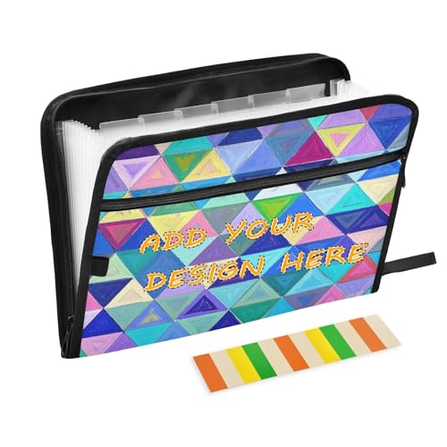 Maßgeschneiderter Aktenordner, erweiterbar, 13 Fächer, A4, Briefform, individueller Organizer mit Tasche mit Reißverschluss, für Bürobedarf, geometrisches Kunst, Dreiecksmuster, bunt, lila Organizer Maßgeschneiderter Aktenordner, erweiterbar, 13 Fächer, A4, Briefform, individueller Organizer mit Tasche mit Reißverschluss, für Bürobedarf, geometrisches Kunst, Dreiecksmuster, bunt, lila Organizer von miaozhen