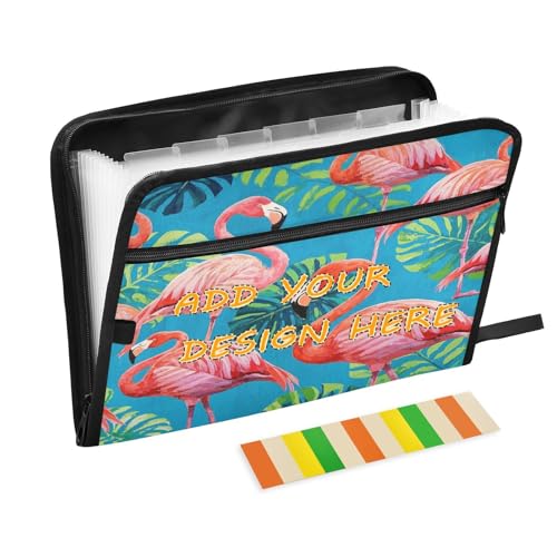Maßgeschneiderter Ordner für die Schule, 13 Taschen, A4, Briefgröße, personalisierbarer Papierordner mit Reißverschluss, für Business, Vintage, Malerei, Flamingos, Palmblatt, Blau Maßgeschneiderter Ordner für die Schule, 13 Taschen, A4, Briefgröße, personalisierbarer Papierordner mit Reißverschluss, für Business, Vintage, Malerei, Flamingos, Palmblatt, Blau von miaozhen