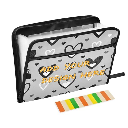 Maßgeschneiderter Ordner mit Taschen, 13 Taschen, A4, Briefgröße, anpassbarer Aktenordner, erweiterbar mit Reißverschluss, für Schule, Zuhause, Büro, Klassenzimmer, grau-schwarze Herzen, Teppiche Maßgeschneiderter Ordner mit Taschen, 13 Taschen, A4, Briefgröße, anpassbarer Aktenordner, erweiterbar mit Reißverschluss, für Schule, Zuhause, Büro, Klassenzimmer, grau-schwarze Herzen, Teppiche von miaozhen