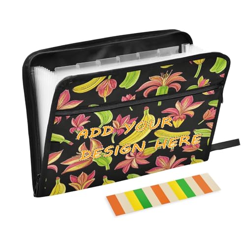 Maßgeschneiderter Ordner mit Trennwänden, 13 Fächern, A4, Briefgröße, erweiterbarer Aktenordner mit Reißverschluss, für Papiere, Mode, Obst, Banane, Blumenmuster, Schwarz / Gelb Maßgeschneiderter Ordner mit Trennwänden, 13 Fächern, A4, Briefgröße, erweiterbarer Aktenordner mit Reißverschluss, für Papiere, Mode, Obst, Banane, Blumenmuster, Schwarz / Gelb von miaozhen