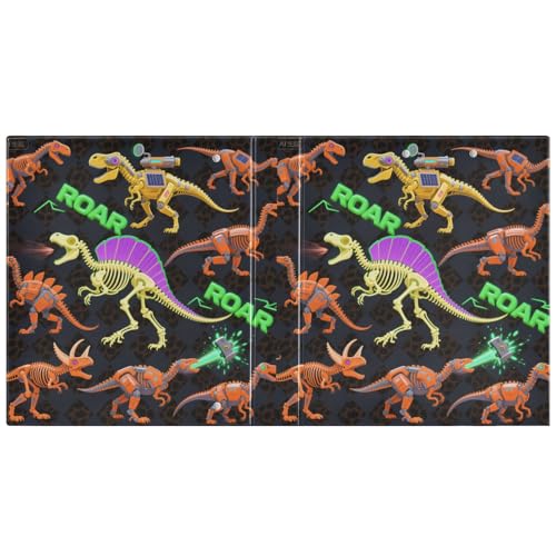 Mecha Dinosaurier Roaring T-Rex Orange Schwarz 1 und 1/2 Zoll Ordner Drei-Ringe Notizbuch Ordner mit Innentaschen, 1 Packung, ästhetischer Ordner, 200 Blatt von miaozhen