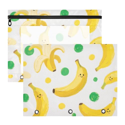 Mehrzweck-Bindertaschen, 3 Löcher, für 3 Ringe, 2 Stück, Lehrer, Schulanfang, niedliches Cartoon, gelbe Bananen, gepunktet, Bolsa para lapices von miaozhen