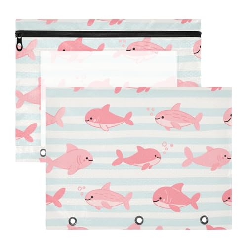 Mehrzweck-Bindertaschen, 3 Löcher, für 3 Ringe, 2 Stück, Studenten, Klasse, Tier, Fisch, rosa gestreift, Cartuchera para lapices von miaozhen