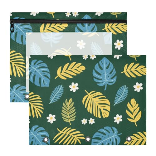 Mehrzweck-Kunststoff-Aktenordner für 3-Ringe, 2 Stück, Lehrer, Büro, tropische Blätter, Blumen, Olivgrün, Bolsa para lapices Mehrzweck-Kunststoff-Aktenordner für 3-Ringe, 2 Stück, Lehrer, Büro, tropische Blätter, Blumen, Olivgrün, Bolsa para lapices von miaozhen