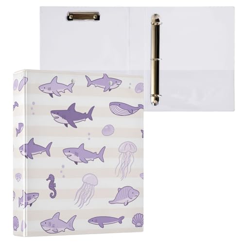 Notizbuch, 3,8 cm, Motiv: Ozean, Tier, Fisch, Hai, lila, gestreift, 3,8 cm, 3,8 cm, Ordner mit Klemmbrett, 2 Stück, ästhetischer Ordner, 200 Blatt Notizbuch, 3,8 cm, Motiv: Ozean, Tier, Fisch, Hai, lila, gestreift, 3,8 cm, 3,8 cm, Ordner mit Klemmbrett, 2 Stück, ästhetischer Ordner, 200 Blatt von miaozhen