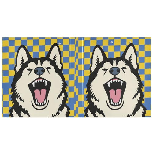 Notizbuch, 3 Ringbücher mit Taschen, blau und gelb kariert, sibirischer Husky-Hund, 3 Ringbücher mit Taschen, 1 Packung, Büroordner, 200 Blatt Notizbuch, 3 Ringbücher mit Taschen, blau und gelb kariert, sibirischer Husky-Hund, 3 Ringbücher mit Taschen, 1 Packung, Büroordner, 200 Blatt von miaozhen