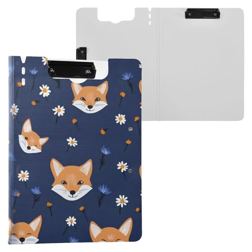 Ordner-Klemmbrett mit Aufbewahrung, Safari-Fuchs-Blume, blau, A4-Klemmbrett, Folio-Ordner, horizontale und vertikale Doppelklammern, Schulklemmbrett mit Abdeckung von miaozhen