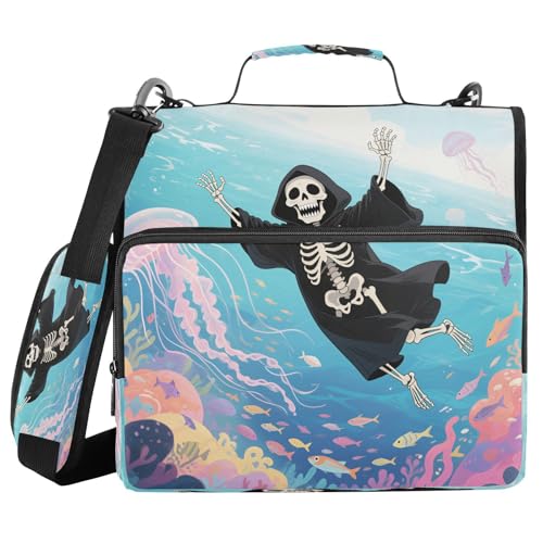 Ordner-Organizer mit 3 Ringen, dunkle Totenköpfe unter Meeresquallen, mehrere Taschen für Schule und Büro, Carpeta con bolsillo Extra Ordner-Organizer mit 3 Ringen, dunkle Totenköpfe unter Meeresquallen, mehrere Taschen für Schule und Büro, Carpeta con bolsillo Extra von miaozhen
