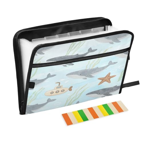 Ordner für Dokumente, 13 Taschen, A4, Briefgröße, mit Reißverschluss, für Büro, Schule, Cartoon, niedlicher grauer Wal-Teppich Ordner für Dokumente, 13 Taschen, A4, Briefgröße, mit Reißverschluss, für Büro, Schule, Cartoon, niedlicher grauer Wal-Teppich von miaozhen