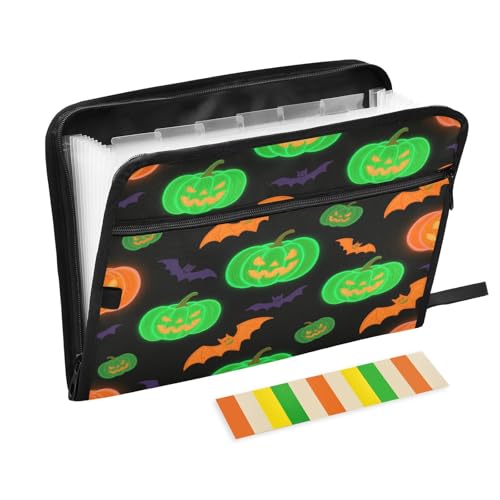 Ordner für Dokumente, 13 Taschen, A4, Briefgröße mit Reißverschluss, für Papiere, beleuchtet, Kürbisfledermaus, Grün, Orange, Para Guardar Documentos Ordner für Dokumente, 13 Taschen, A4, Briefgröße mit Reißverschluss, für Papiere, beleuchtet, Kürbisfledermaus, Grün, Orange, Para Guardar Documentos von miaozhen