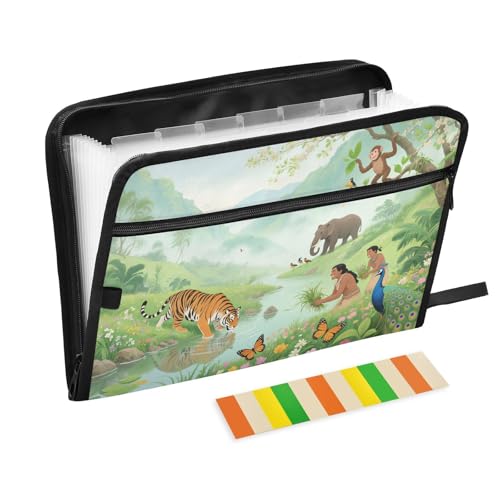 Ordner für die Schule, 13 Taschen, A4, Briefgröße mit Reißverschluss, für Bürobedarf, Safari, Tiere, Tiger, Para Guardar Ordner für die Schule, 13 Taschen, A4, Briefgröße mit Reißverschluss, für Bürobedarf, Safari, Tiere, Tiger, Para Guardar von miaozhen