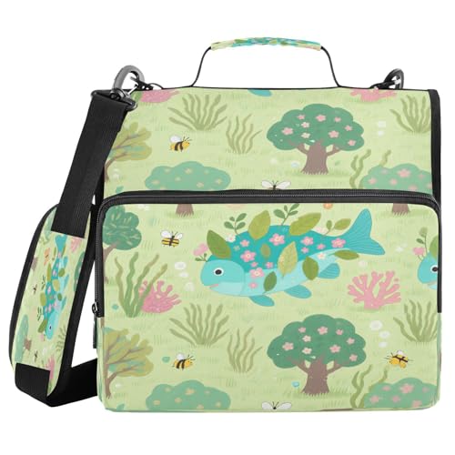 Ordner mit 3 Ringen, 3,8 cm, mit extra Taschen, mit Schultergurt und Griff, lustiger Dschungelfisch, Grün, Blau, Multi-Pocket für Schule/Büro, Encuadernador de cremallera Ordner mit 3 Ringen, 3,8 cm, mit extra Taschen, mit Schultergurt und Griff, lustiger Dschungelfisch, Grün, Blau, Multi-Pocket für Schule/Büro, Encuadernador de cremallera von miaozhen
