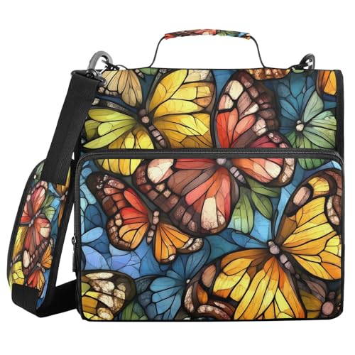 Ordner mit 3 Ringen und Reißverschluss, mit Griff, Buntglas, Schmetterling, mehrere Taschen, für Schule und Büro, Carpeta del organizador Ordner mit 3 Ringen und Reißverschluss, mit Griff, Buntglas, Schmetterling, mehrere Taschen, für Schule und Büro, Carpeta del organizador von miaozhen