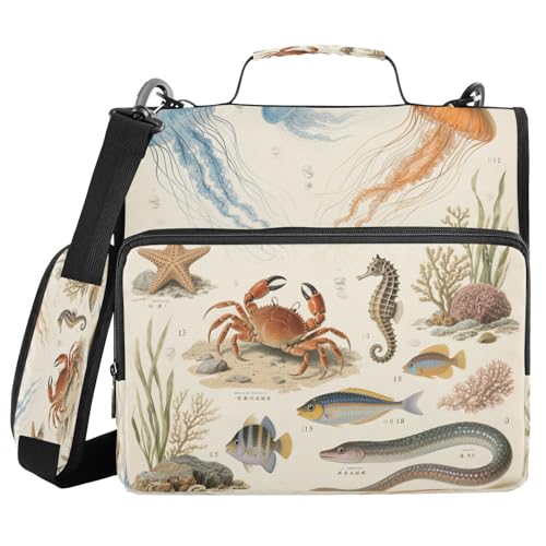 Ordner mit 3 Ringen und Reißverschluss, mit Schultergurt und Griff, Beige, Vintage-Stil, Meerestier-Exemplare, mehrere Taschen, für Mittelschule, Organisadores de Carteras Ordner mit 3 Ringen und Reißverschluss, mit Schultergurt und Griff, Beige, Vintage-Stil, Meerestier-Exemplare, mehrere Taschen, für Mittelschule, Organisadores de Carteras von miaozhen