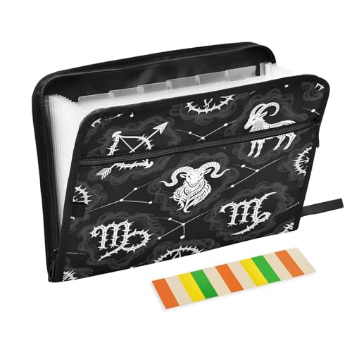 Ordner mit Etiketten, 13 Taschen, A4, Briefgröße, mit Reißverschluss, für Papiere, Gothic, schwarz-weiß, Totenkopf-Konstellation, Carpeta de Ordner mit Etiketten, 13 Taschen, A4, Briefgröße, mit Reißverschluss, für Papiere, Gothic, schwarz-weiß, Totenkopf-Konstellation, Carpeta de von miaozhen