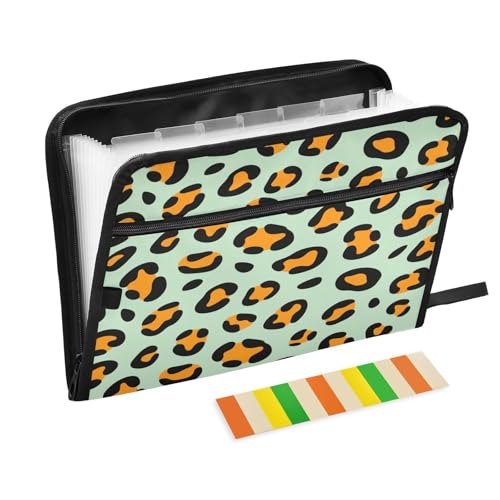 Ordner mit Etiketten, 13 Taschen, A4, Briefgröße mit Reißverschluss, für Klassenzimmer, Zuhause, Büro, Reisen, Leopardenmuster, Orange / Grün Ordner mit Etiketten, 13 Taschen, A4, Briefgröße mit Reißverschluss, für Klassenzimmer, Zuhause, Büro, Reisen, Leopardenmuster, Orange / Grün von miaozhen