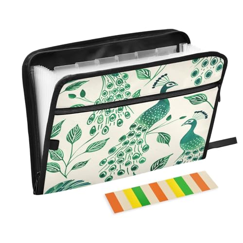 Ordner mit Etiketten, 13 Taschen, A4, Briefgröße mit Reißverschluss, für Schule, Zuhause, Büro, Klassenzimmer, Oliver Jeffers Stil, Pfau, Jade Organizer Ordner mit Etiketten, 13 Taschen, A4, Briefgröße mit Reißverschluss, für Schule, Zuhause, Büro, Klassenzimmer, Oliver Jeffers Stil, Pfau, Jade Organizer von miaozhen
