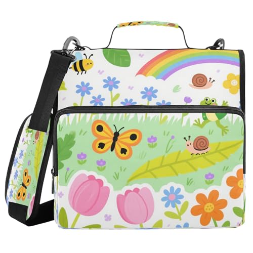 Ordner mit Reißverschluss, 3,8 cm, mit Schultergurt, kindliche Illustration, Schmetterling, Regenbogen, Blume, Biene, bunt, einfach zu tragen, für Büro, Schule, Carpeta con Bolsillo Extra Ordner mit Reißverschluss, 3,8 cm, mit Schultergurt, kindliche Illustration, Schmetterling, Regenbogen, Blume, Biene, bunt, einfach zu tragen, für Büro, Schule, Carpeta con Bolsillo Extra von miaozhen