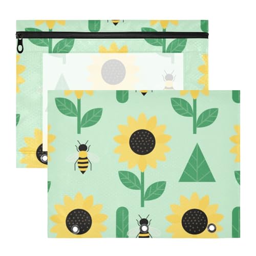 Ordner mit Reißverschluss, 3-Loch-Tasche für A4-Papier, Briefe, 2 Stück, Studenten, College, Sonnenblumen, Bienen, Frühlingsgrün, estuche para lapices Ordner mit Reißverschluss, 3-Loch-Tasche für A4-Papier, Briefe, 2 Stück, Studenten, College, Sonnenblumen, Bienen, Frühlingsgrün, estuche para lapices von miaozhen