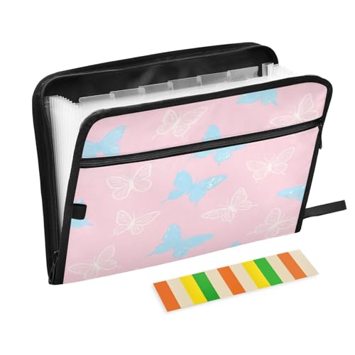 Ordner mit Tasche, 13 Taschen, A4, Briefgröße, mit Reißverschluss, für Bürobedarf, künstliche Glitzer-Pailletten, Schmetterling, Rosa, Carpeta de Ordner mit Tasche, 13 Taschen, A4, Briefgröße, mit Reißverschluss, für Bürobedarf, künstliche Glitzer-Pailletten, Schmetterling, Rosa, Carpeta de von miaozhen