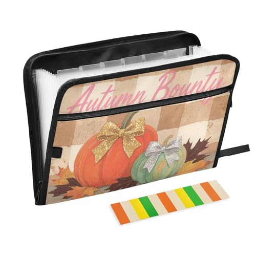 Ordner mit Tasche, 13 Taschen, A4, Briefgröße mit Reißverschluss, für Klassenzimmer, Zuhause, Büro, Reisen, Hallo Herbst, Herbst, Kürbis, kariert, kariert, braun Ordner mit Tasche, 13 Taschen, A4, Briefgröße mit Reißverschluss, für Klassenzimmer, Zuhause, Büro, Reisen, Hallo Herbst, Herbst, Kürbis, kariert, kariert, braun von miaozhen