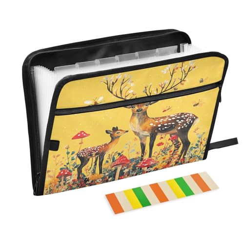 Ordner mit Taschen, 13 Taschen, A4, Briefgröße mit Reißverschluss, für Papiere, Cartoon, stabiles Sika-Hirsch-Expando Ordner mit Taschen, 13 Taschen, A4, Briefgröße mit Reißverschluss, für Papiere, Cartoon, stabiles Sika-Hirsch-Expando von miaozhen
