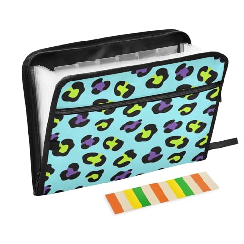 Ordner mit Verschluss, 13 Taschen, A4, Briefgröße, mit Reißverschluss, für Bürobedarf, Leopardenmuster, Grün, Lila, Blau, Carpeta de Ordner mit Verschluss, 13 Taschen, A4, Briefgröße, mit Reißverschluss, für Bürobedarf, Leopardenmuster, Grün, Lila, Blau, Carpeta de von miaozhen