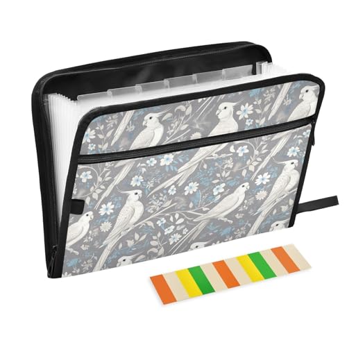 Ordner mit Verschluss, 13 Taschen, A4, Briefgröße mit Reißverschluss, für Papiere, Papageien, Herz, Grau, Weiß, Carpeta de von miaozhen