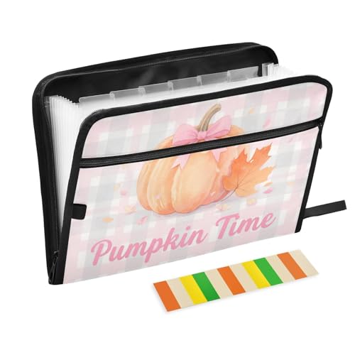 Ordner mit mehreren Fächern, 13 Taschen, A4, Briefgröße mit Reißverschluss, für Dokumentenaufbewahrung, Hello Fall Autumn Pumpkin kariert, kariert, rosa expando Ordner mit mehreren Fächern, 13 Taschen, A4, Briefgröße mit Reißverschluss, für Dokumentenaufbewahrung, Hello Fall Autumn Pumpkin kariert, kariert, rosa expando von miaozhen