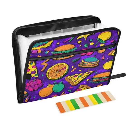 Ordner mit mehreren Fächern, 13 Taschen, A4, Briefgröße mit Reißverschluss, für Klassenzimmer, Zuhause, Büro, Reisen, lebendige Farben, Obst, Burger, Pizza, bunt, Para-Guardar-Dokumente Ordner mit mehreren Fächern, 13 Taschen, A4, Briefgröße mit Reißverschluss, für Klassenzimmer, Zuhause, Büro, Reisen, lebendige Farben, Obst, Burger, Pizza, bunt, Para-Guardar-Dokumente von miaozhen