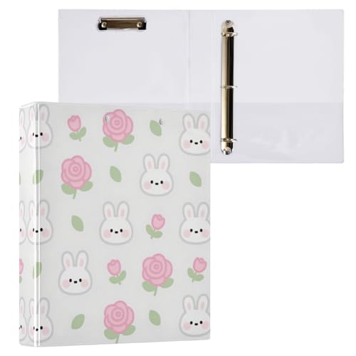 Ordner mit niedlichem Cartoon-Motiv, weiße Hasen, Rose, 3 Ringbücher mit Taschen, 2 Stück, ästhetischer Ordner, 200 Blatt Ordner mit niedlichem Cartoon-Motiv, weiße Hasen, Rose, 3 Ringbücher mit Taschen, 2 Stück, ästhetischer Ordner, 200 Blatt von miaozhen