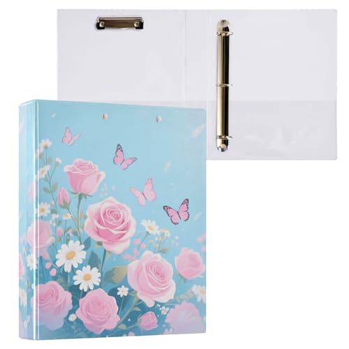 Ordner mit rosa Rosen und Schmetterlingen, 3,5 cm, 3 Ringen, mit Innentaschen, 2 Stück, Bürobedarf, 200 Blatt Ordner mit rosa Rosen und Schmetterlingen, 3,5 cm, 3 Ringen, mit Innentaschen, 2 Stück, Bürobedarf, 200 Blatt von miaozhen