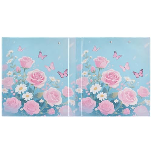 Ordner mit rosa Rosen und Schmetterlingen, 3,8 cm, 3 Ringe, Ordner mit Klemmbrett, 1 Packung, Büroordner, 200 Blatt von miaozhen