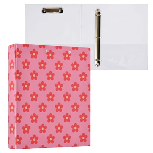 Ordner mit roten Blumen und rosa Hintergrund, 3,8 cm, 3 Ringbücher mit Klemmbrett, 2 Stück, ästhetischer Ordner, 200 Blatt von miaozhen