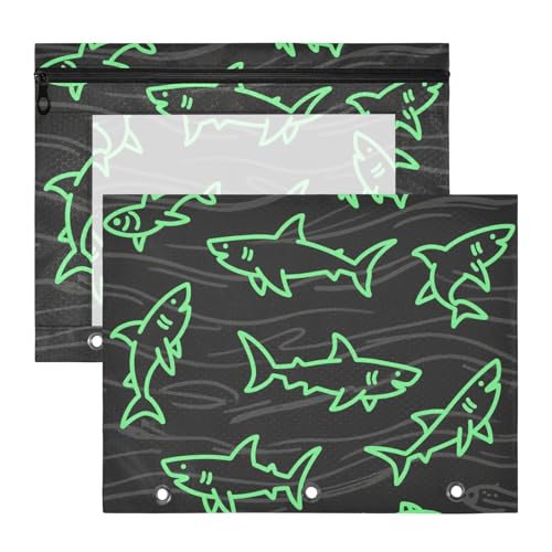 Ordnertaschen mit 3 Löchern, Aufbewahrungstasche für 3 Ringe, 2 Stück, Studenten, Zuhause, wütendes Tier, Hai, Fisch, fluoreszierend, Grün, Schwarz, Bolsa para lapices Ordnertaschen mit 3 Löchern, Aufbewahrungstasche für 3 Ringe, 2 Stück, Studenten, Zuhause, wütendes Tier, Hai, Fisch, fluoreszierend, Grün, Schwarz, Bolsa para lapices von miaozhen
