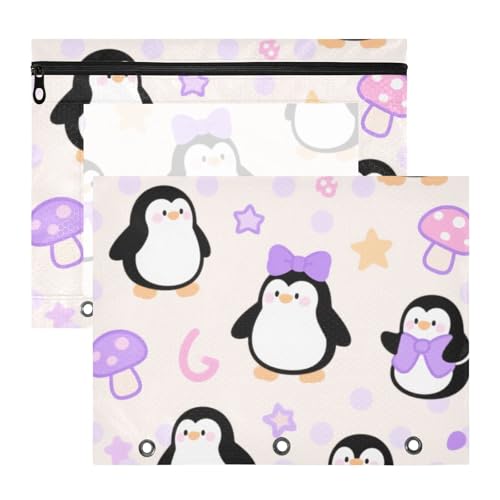 Ordnertaschen mit glatten Reißverschlüssen, Kunststoff-Aktenordner für 3 Ringe, 2 Stück, Studenten, College-Zubehör, niedlicher Cartoon, weißer Pinguin, Kinderordner für Dokumente Ordnertaschen mit glatten Reißverschlüssen, Kunststoff-Aktenordner für 3 Ringe, 2 Stück, Studenten, College-Zubehör, niedlicher Cartoon, weißer Pinguin, Kinderordner für Dokumente von miaozhen