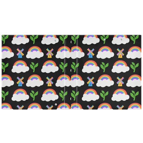 Rainbow Cartoon Notizbuch, 3,8 cm, 3 Ringbücher mit Taschen, 1 Packung, Bürobedarf, 200 Blatt, Schwarz Rainbow Cartoon Notizbuch, 3,8 cm, 3 Ringbücher mit Taschen, 1 Packung, Bürobedarf, 200 Blatt, Schwarz von miaozhen