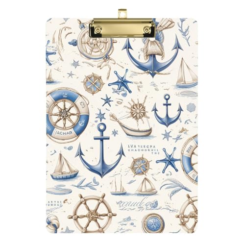Rettungsboje Ocean Ruder Gold Blau Harte Ordner mit Klemmbrett, Standardloch für Trainer, medizinisches Klassenzimmer, Größe 22,9 x 32,5 cm, Tabla para escribir con Clip von miaozhen