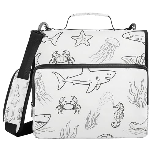 Ringbuch mit 3 Ringen, 3,8 cm, mit Griff und abnehmbarem Schultergurt, Schwarz / Weiß, Unterwassertiere, Hai, Seepferdchen, mehrere Taschen, für Mittelschule, Clip de Cremallera escolar Ringbuch mit 3 Ringen, 3,8 cm, mit Griff und abnehmbarem Schultergurt, Schwarz / Weiß, Unterwassertiere, Hai, Seepferdchen, mehrere Taschen, für Mittelschule, Clip de Cremallera escolar von miaozhen