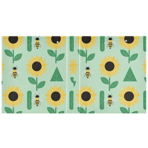 Ringbuch mit 3 Ringen, Motiv Sonnenblumenbienen, Frühlingsgrün, 3,8 cm, mit Innentaschen, 1 Packung, sortierte Ordner, 200 Blatt von miaozhen